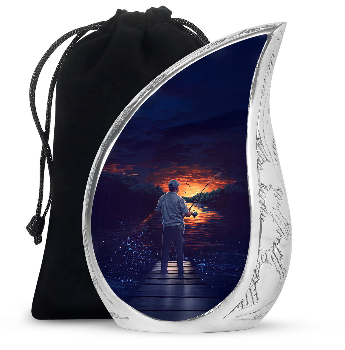 Peaceful Fishing Cremation Urn - Scenic Lake Cremation Urn For Human Ashes
