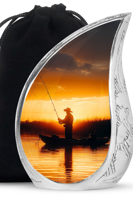 Fisherman Sunset Memorial Urn - Aluminum Cremation Urn For Burial