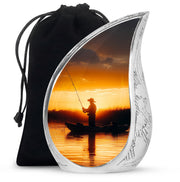 Fisherman Sunset Memorial Urn - Aluminum Cremation Urn For Burial