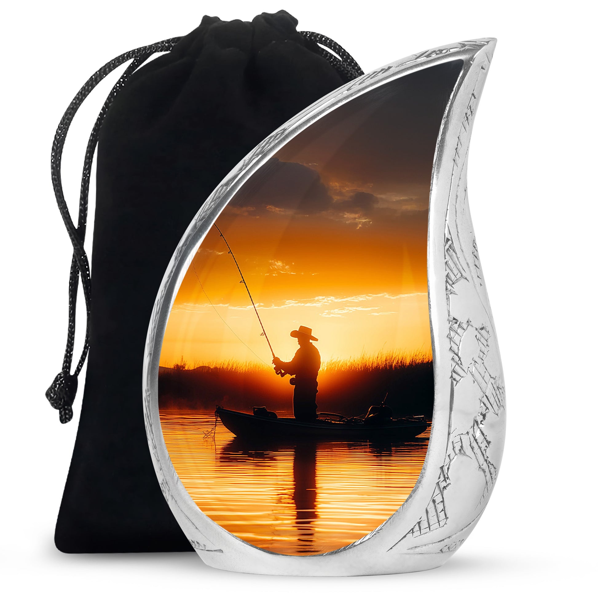 Fisherman Sunset Memorial Urn - Aluminum Cremation Urn For Burial