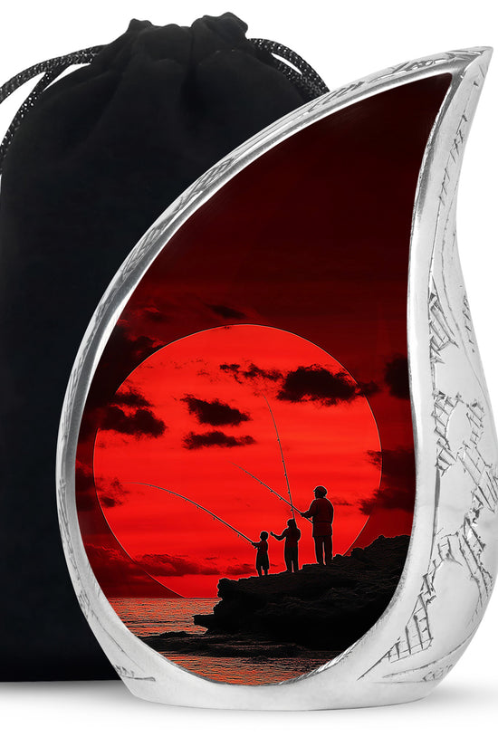 Family Fishing Memorial Urn - Red Sunset Funeral Urn For Loved Ones