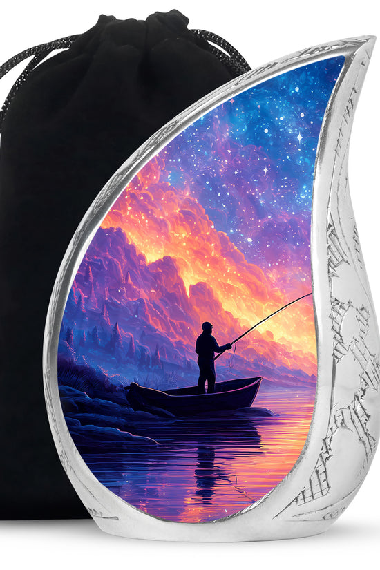 Night Sky Fishing Memorial Urn - Peaceful Lake Cremation Urn For Adult Ashes