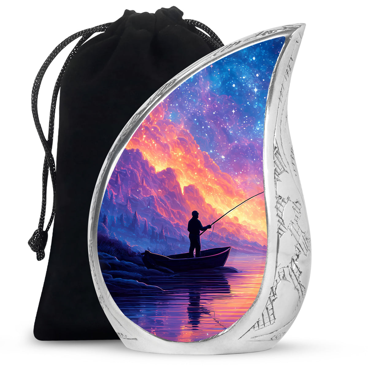 Night Sky Fishing Memorial Urn - Peaceful Lake Cremation Urn For Adult Ashes
