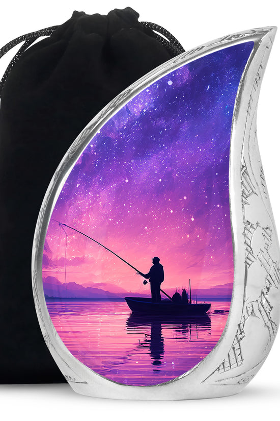 Galaxy Night Fishing Funeral Urn - Scenic Lake Cremation Urn For Dad