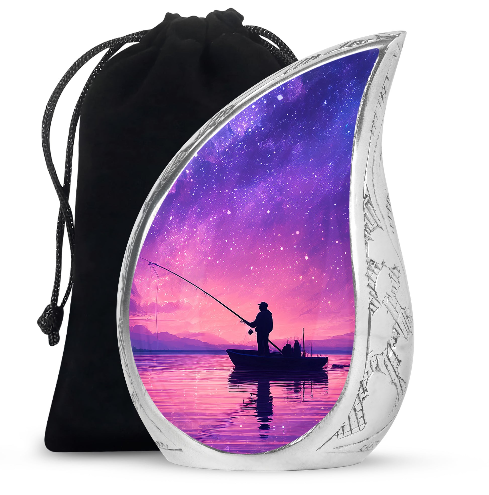 Galaxy Night Fishing Funeral Urn - Scenic Lake Cremation Urn For Dad