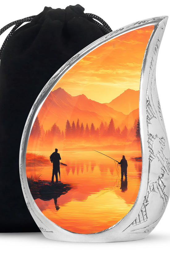 Fishing Partner Tribute Cremation Urn - Lake Sunset Fuenral Urn For Loved Ones