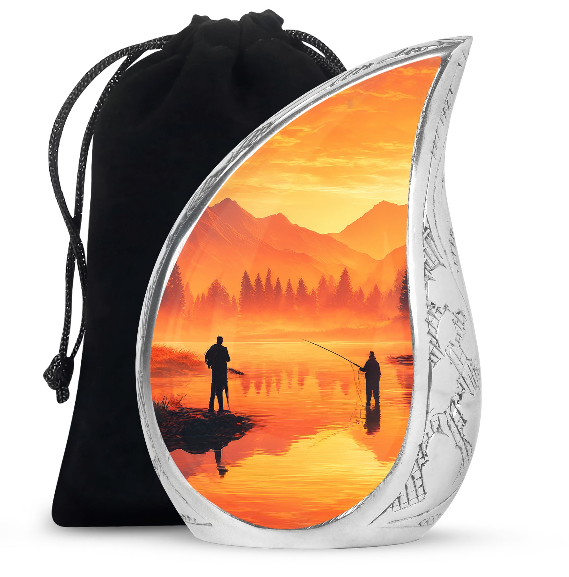 Fishing Partner Tribute Cremation Urn - Lake Sunset Fuenral Urn For Loved Ones
