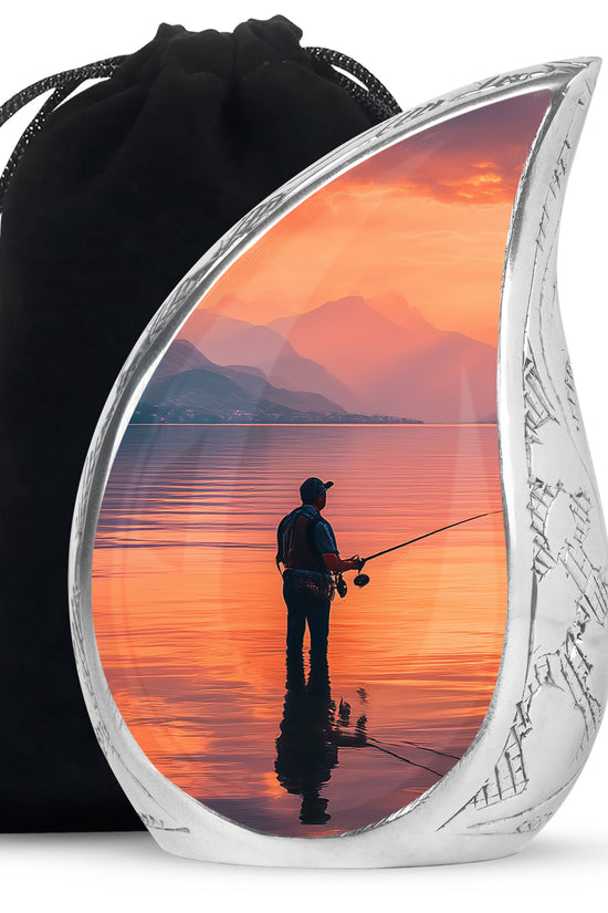 Peaceful Fishing Cremation Urn - Sunset Lake Memorial Urn For Human Ashes