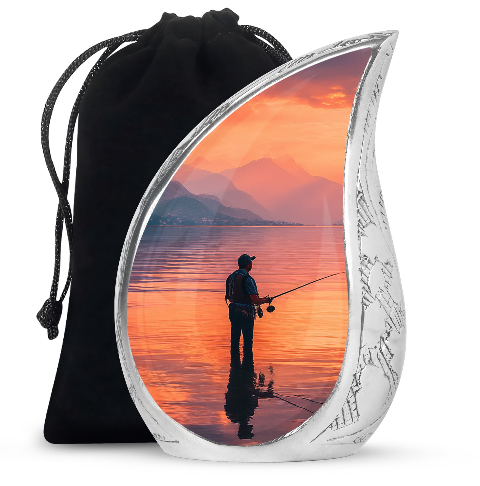 Peaceful Fishing Cremation Urn - Sunset Lake Memorial Urn For Human Ashes