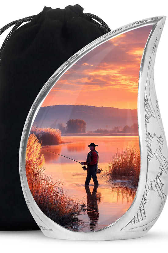 Farm Fishing Funeral Urn - Golden Sunset Cremation Urn For Burial