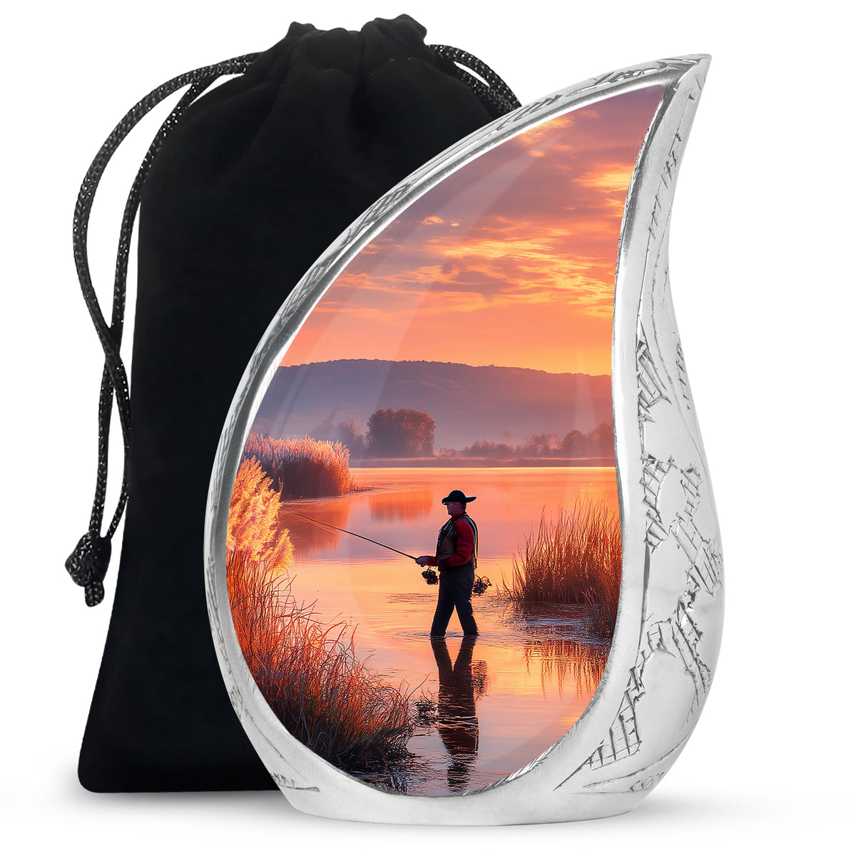 Farm Fishing Funeral Urn - Golden Sunset Cremation Urn For Burial