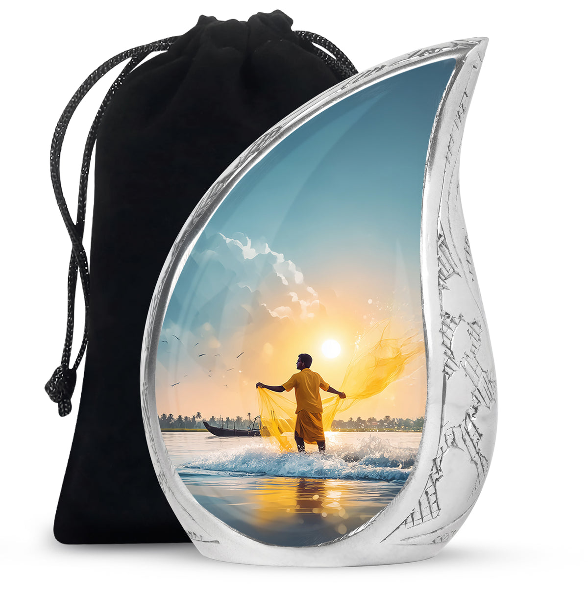 Ocean Fishing Cremation Urn - Sunrise Coastal Memorial Urn For Ashes