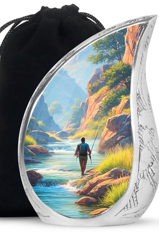 Mountain River Cremation Urn - Peaceful Fishing Memorial Urn For Human Ashes
