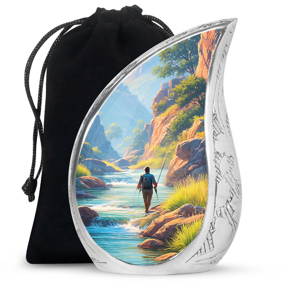 Mountain River Cremation Urn - Peaceful Fishing Memorial Urn For Human Ashes