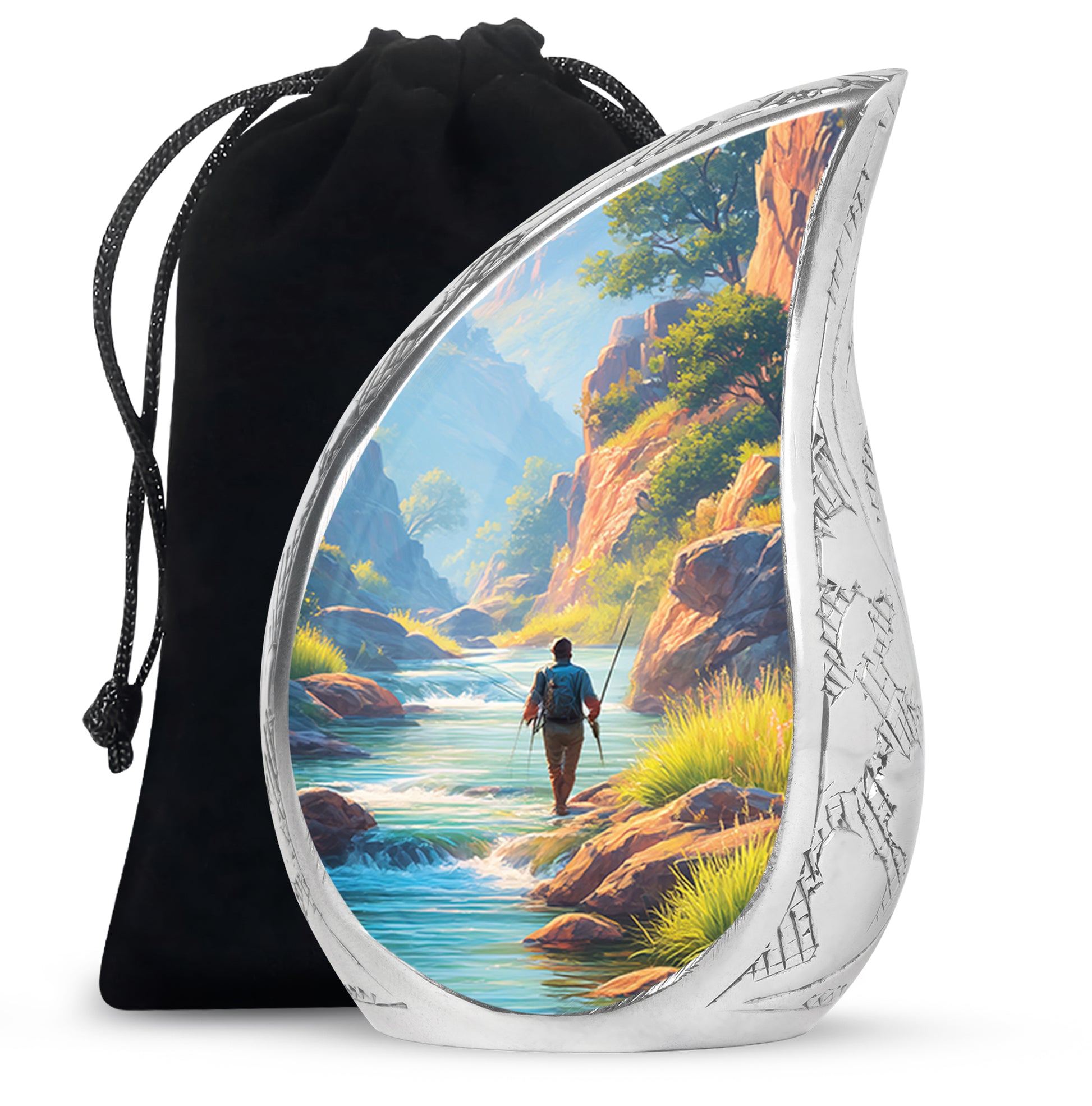 Mountain River Cremation Urn - Peaceful Fishing Memorial Urn For Human Ashes