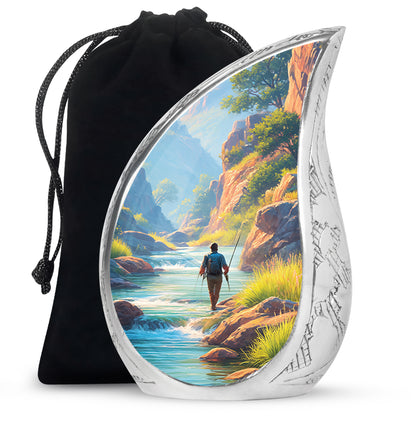 Mountain River Cremation Urn - Peaceful Fishing Memorial Urn For Human Ashes