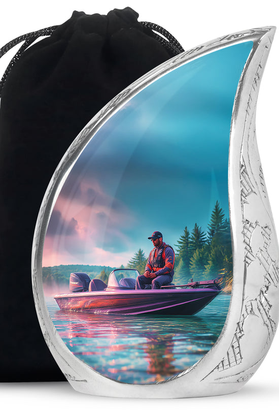 Fishing Boat Funeral Urn - Peaceful Lake Memorial Urn For Adult Ashes