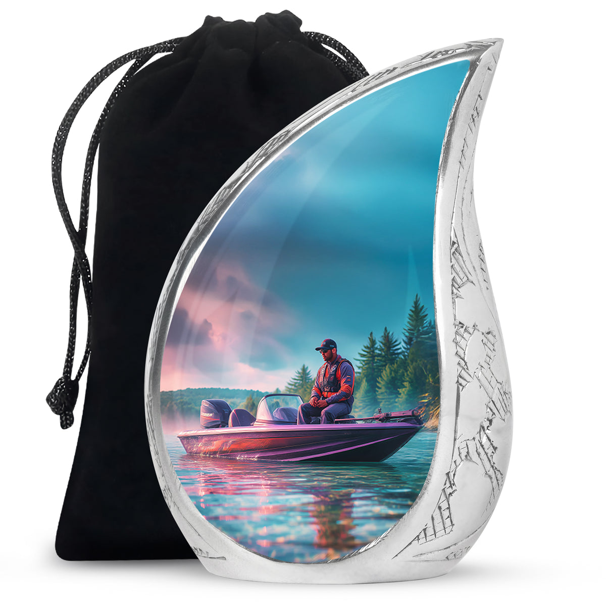 Fishing Boat Funeral Urn - Peaceful Lake Memorial Urn For Adult Ashes
