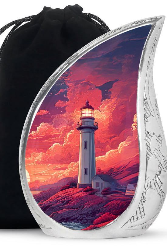 Red Sunset Ocean Lighthouse Urn - Beautiful Memorial Urn For Loved Ones