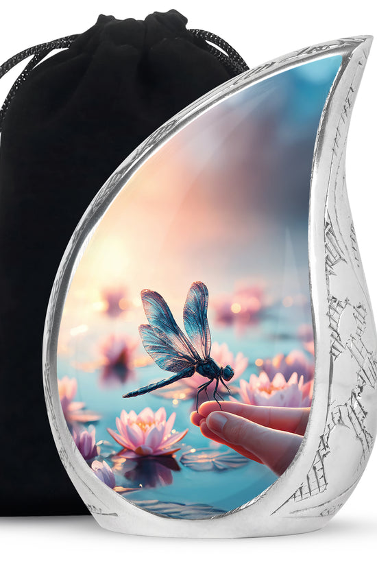 Blue Dragonfly Funeral Urn – Lotus Memorial Urn For Human Ashes