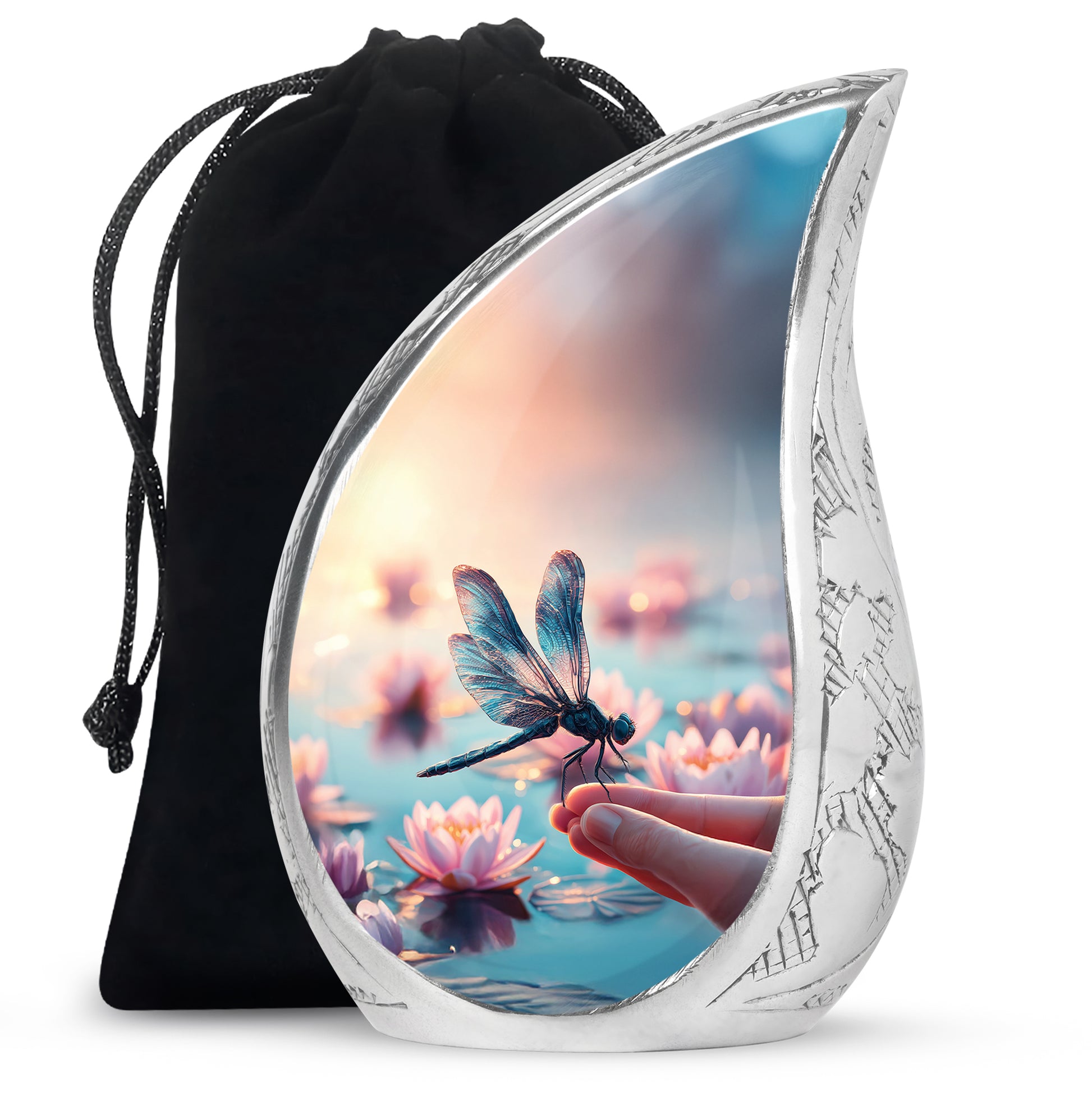 Blue Dragonfly Funeral Urn – Lotus Memorial Urn For Human Ashes