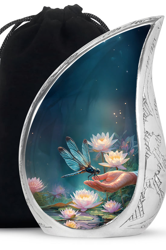 Elegant Dragonfly Cremation Urn – Blue Lotus Memorial Urn For Male & Female