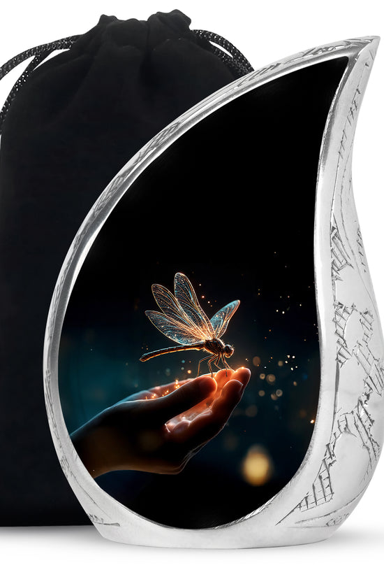 Glowing Dragonfly Cramtion Urn - Black Funeral Urn For Loved Ones
