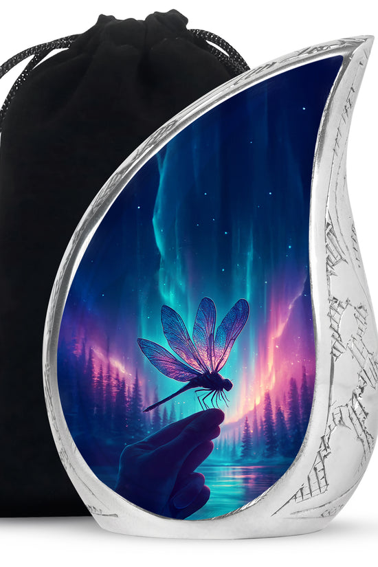 Northern Lights Dragonfly Memorial Urn - Artistic Cremation Urn For Human Ashes
