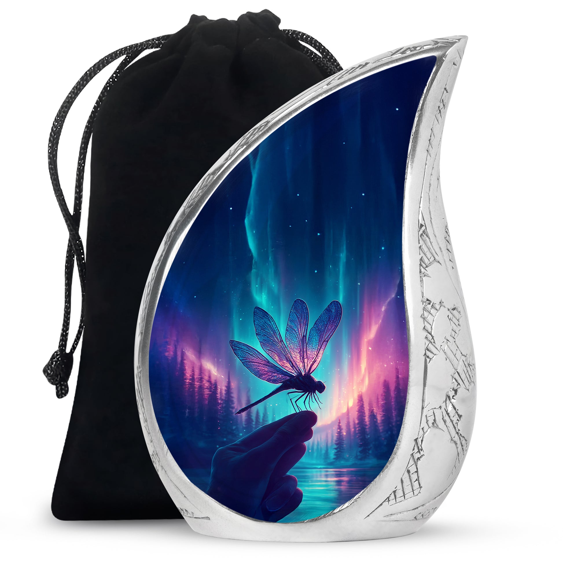 Northern Lights Dragonfly Memorial Urn - Artistic Cremation Urn For Human Ashes