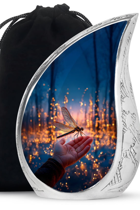 Golden Dragonfly Funeral Urn -Navy Blue Memorial Urn For Mother & Father