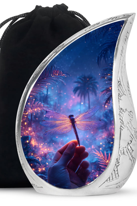 Neon Dragonfly Cremation Urn - Glowing Forest Memorial Urn For Adult Ashes