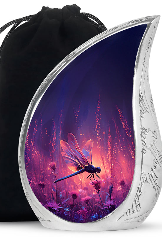 Nature Theme Dragonfly Urn - Purple Aluminium Urn For Loved ones