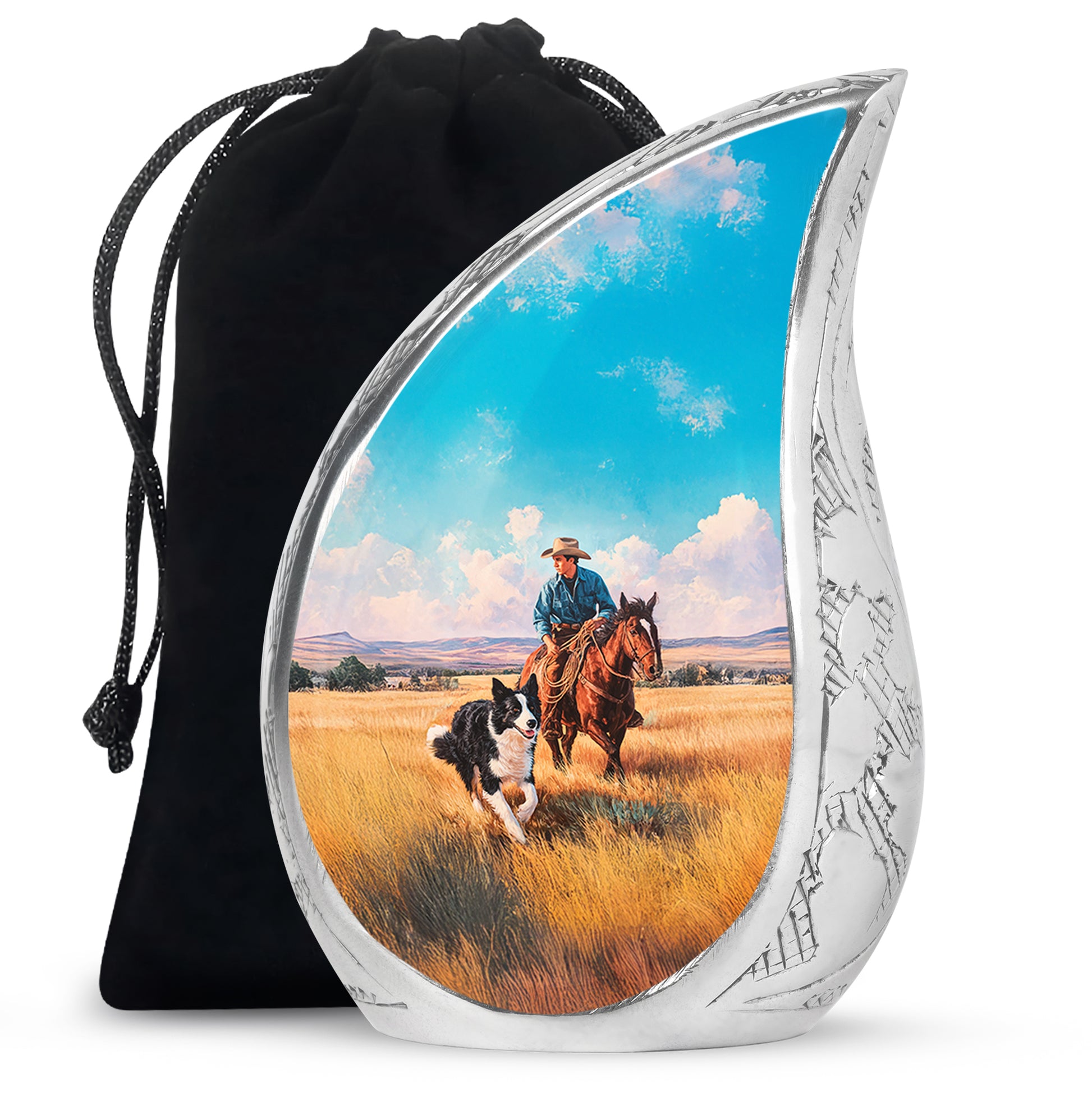 Cowboy Themed Cremation Urn - Memorial Buria Urns For Pet Ashes