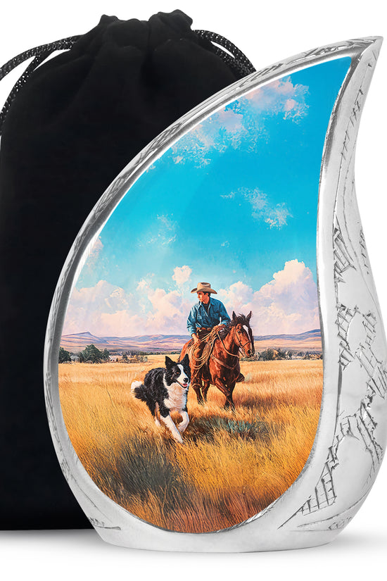 Cowboy Dog Memorial Urn - Western Cremation Urn For Burial