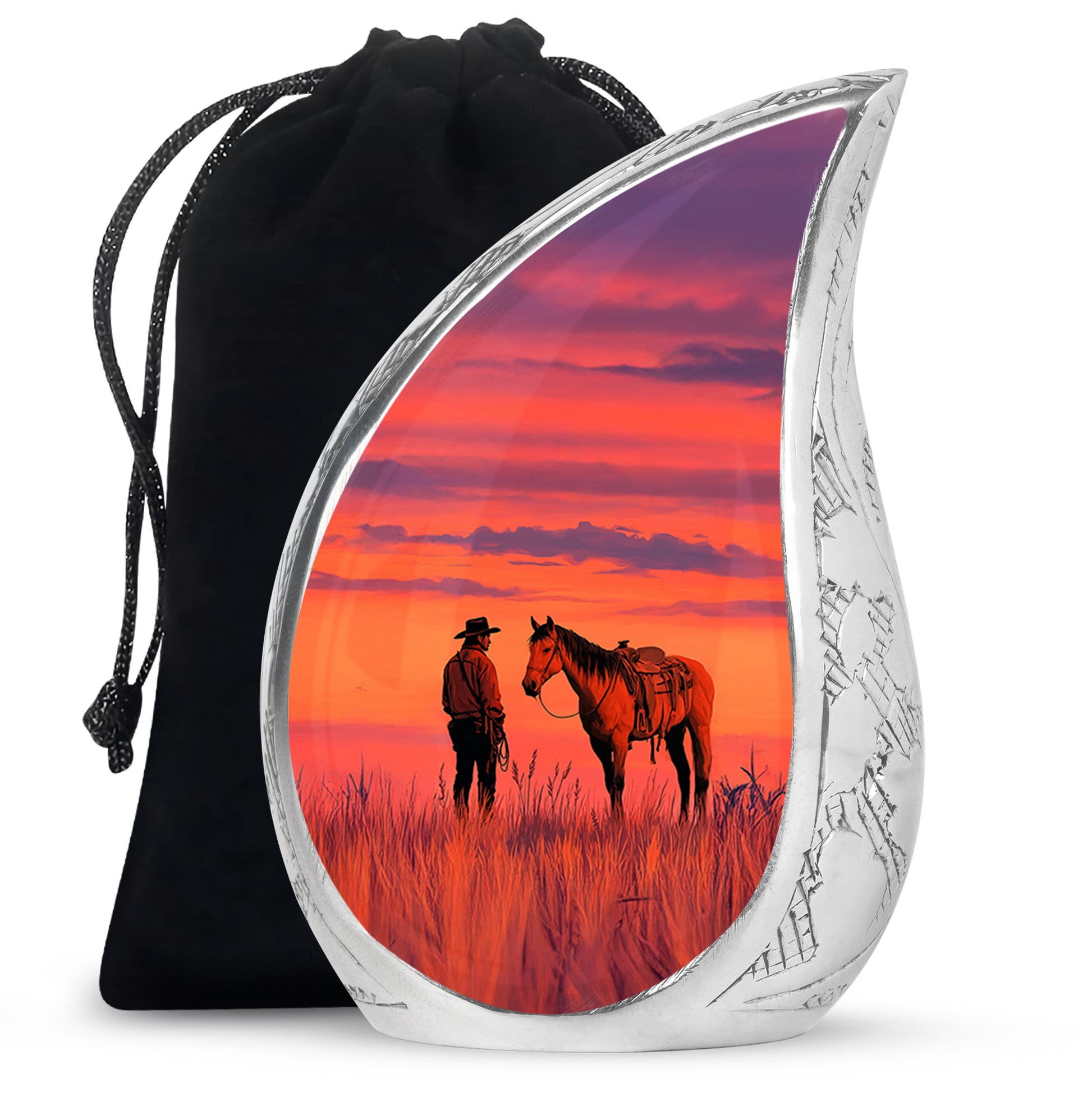 Cowboy Horse Field Memorial Urn - Sunset Cremation Urn For Dad Ashes