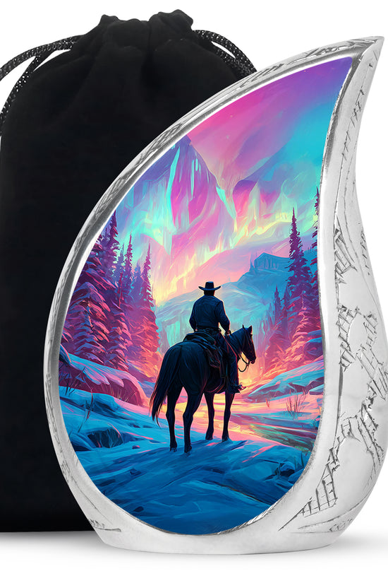 Colorful Cowboy Landscape Funeral Urn - Artistic Cowboy Cremation Urn For Men