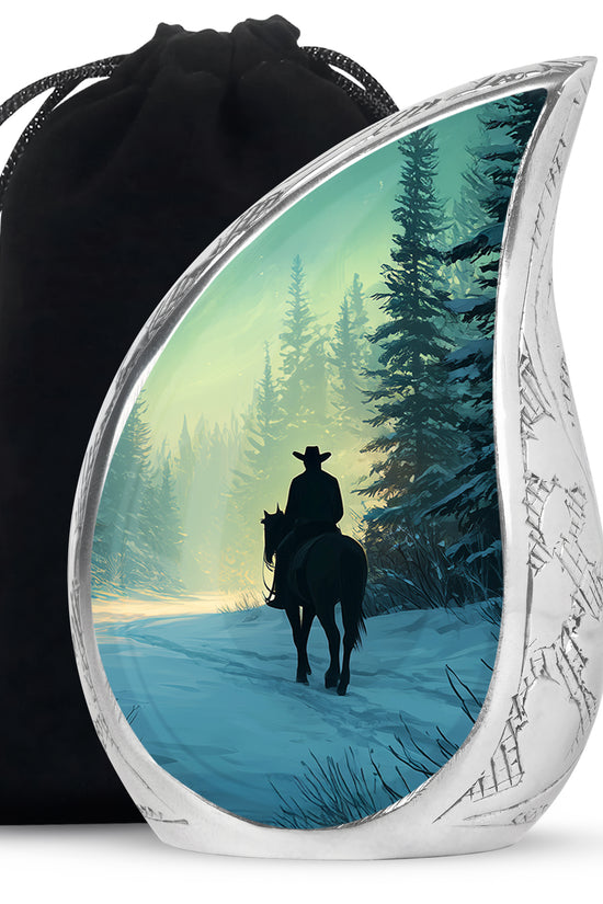 Cowboy in Snow Urn - Beautiful Sunrise Cremation Urns For Human Ashes
