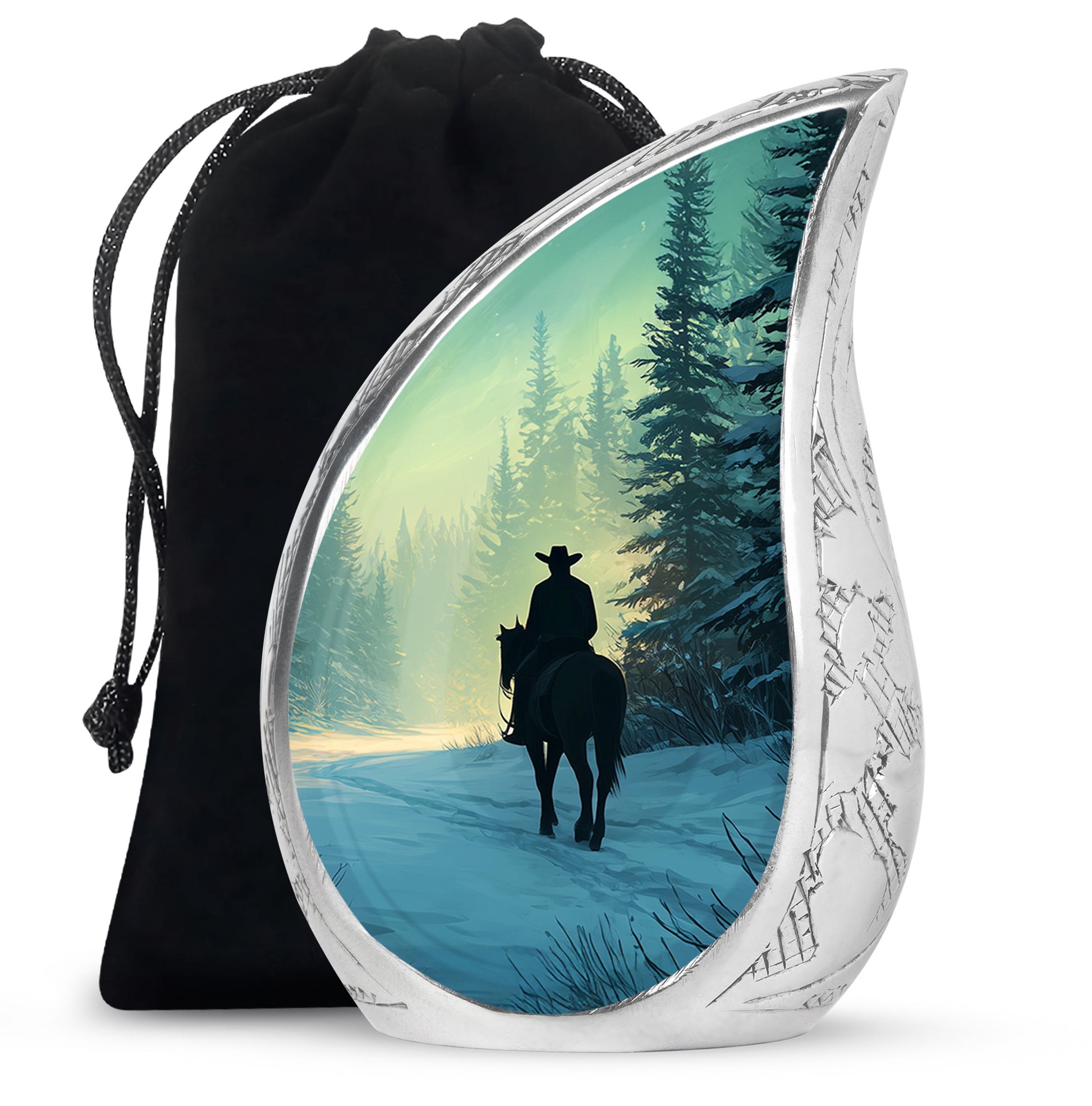 Cowboy in Snow Urn - Beautiful Sunrise Cremation Urns For Human Ashes