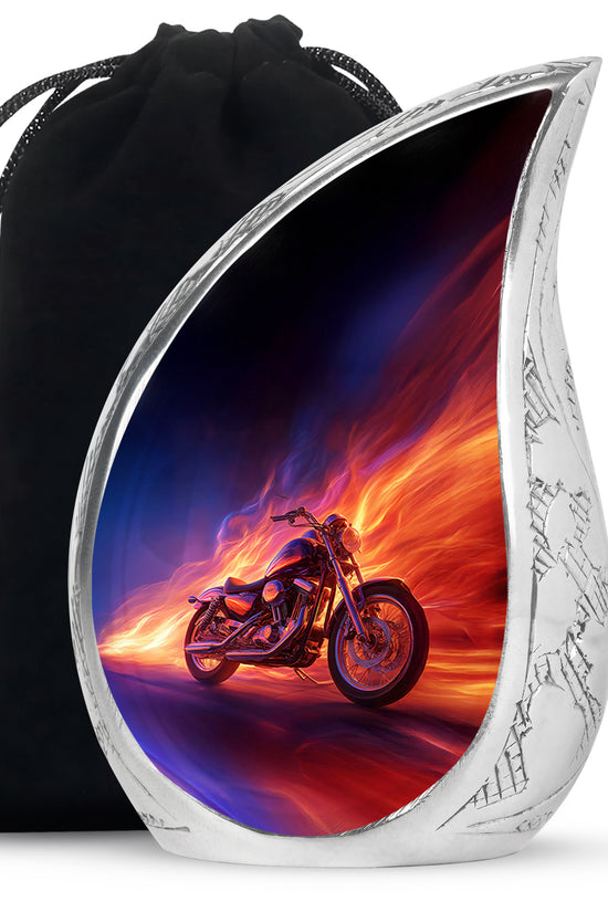 Flaming Motorcycle Urn - Biker Cremation Urn For Human Ashes