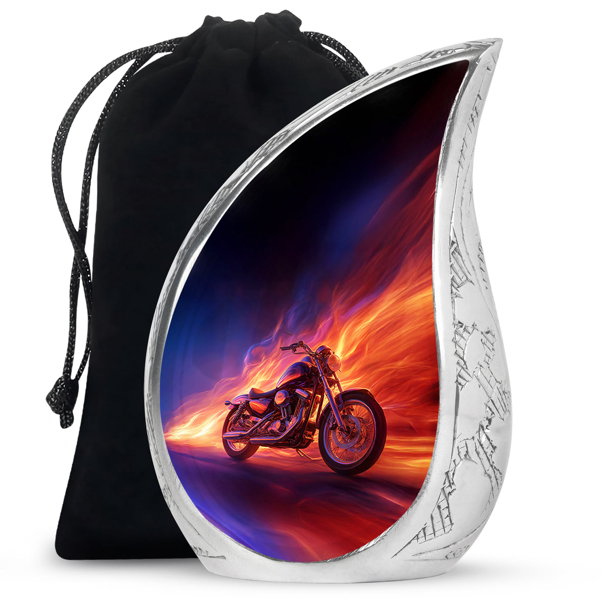 Flaming Motorcycle Urn - Biker Cremation Urn For Human Ashes