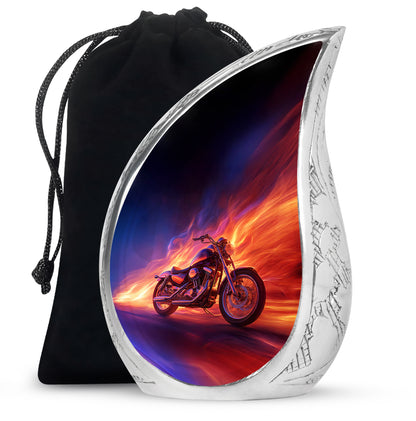 Flaming Motorcycle Urn - Biker Cremation Urn For Human Ashes