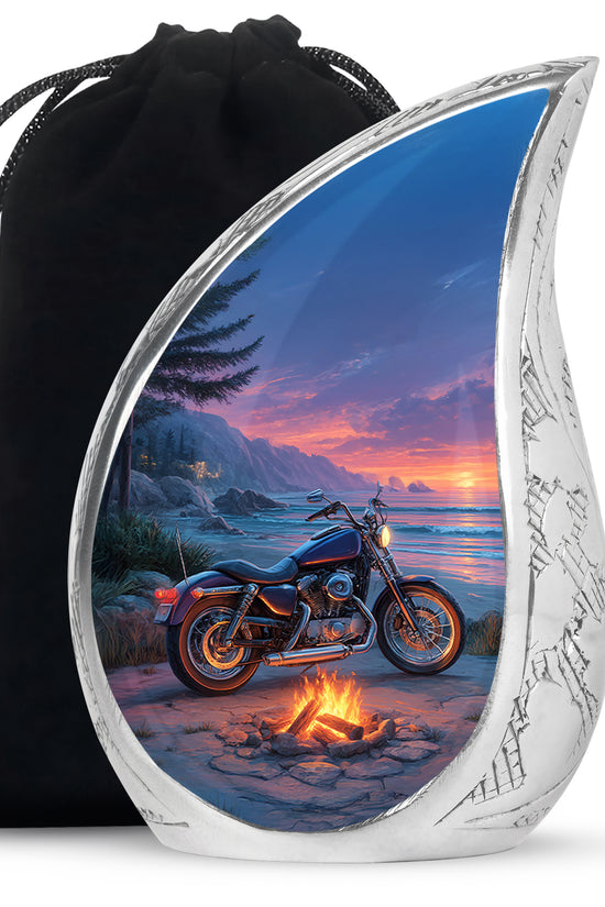 Sunset Beach Motorcycle Cremation Urn - Bonfire Memorial Urn For Dad