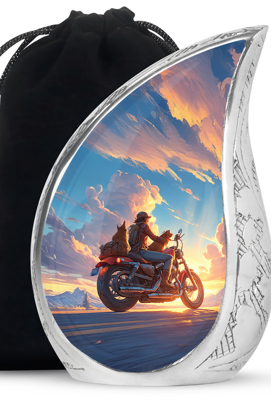 Sunset Bike Ride Memorial Urn - Beautiful Mountain Funeral Urn For Men