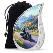 Slate Blue Bike Cremation Urn front view showing detailed design - rounded teardrop bike design with delicate detail - full-size 10 inch 200 cubic inch adult cremation urn