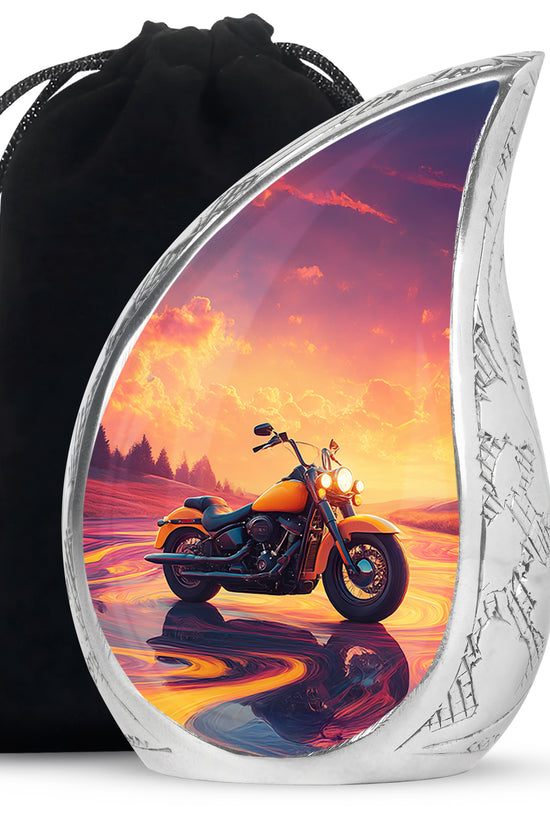 Peony Pink Bike Cremation Urn front view showing detailed design - rounded teardrop bike design with delicate detail - full-size 10 inch 200 cubic inch adult cremation urn