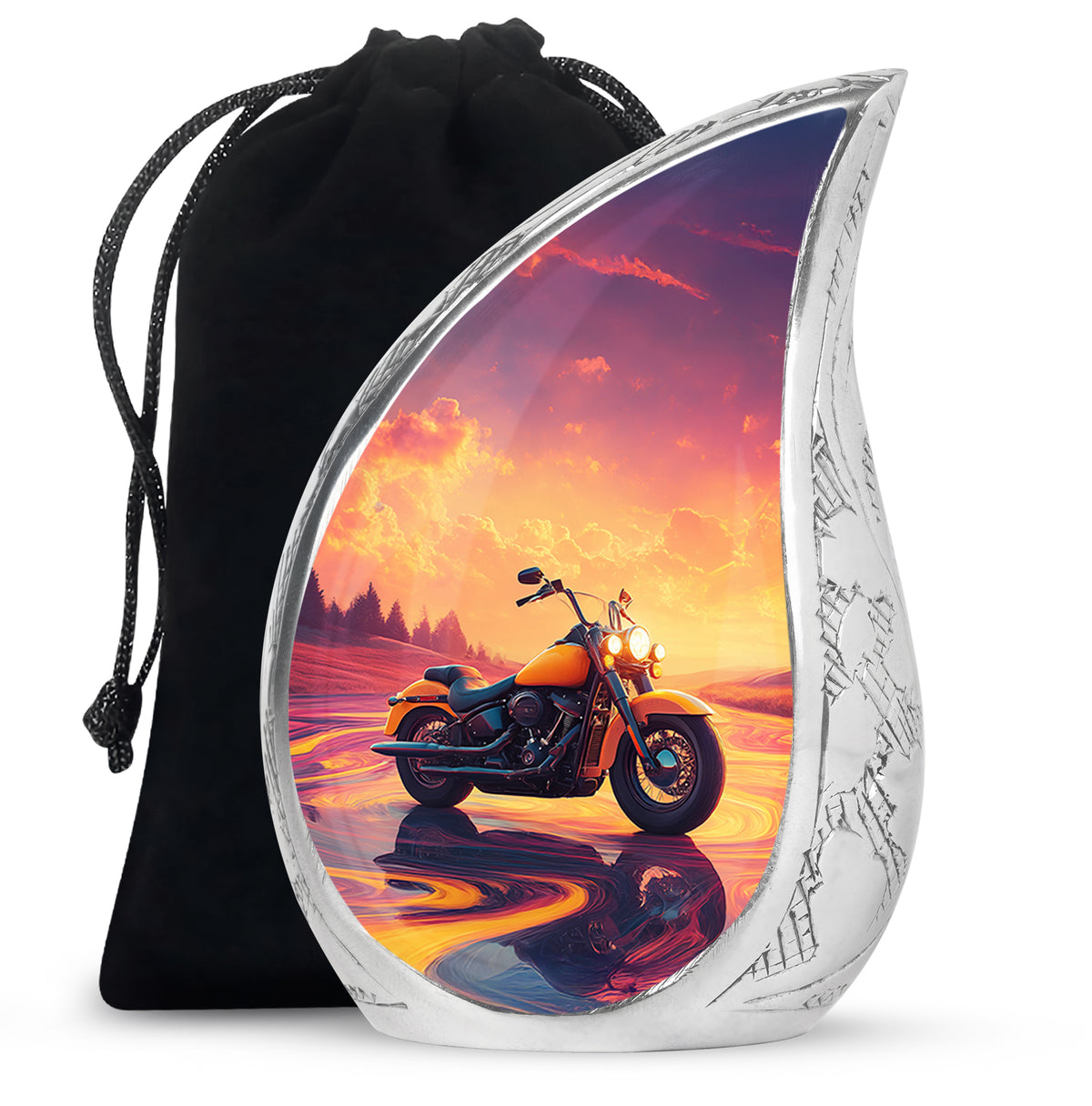 Peony Pink Bike Cremation Urn front view showing detailed design - rounded teardrop bike design with delicate detail - full-size 10 inch 200 cubic inch adult cremation urn