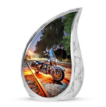 Blue Breathtaking Bike Memorial Urn for Ashes - 10-inch, 200 cu in - Karyliz