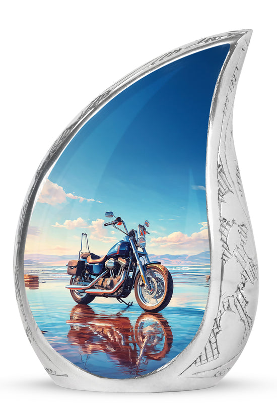 Personalized Blue Revered Bike Cremation Urns for Human Ashes - 10-inch, 200 cu in - Karyliz