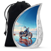 Powder Blue Bike Cremation Urn front view showing detailed design - rounded teardrop bike design with delicate detail - full-size 10 inch 200 cubic inch adult cremation urn