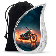 Celestial Blue Bike Cremation Urn front view showing detailed design - rounded teardrop bike design with delicate detail - full-size 10 inch 200 cubic inch adult cremation urn